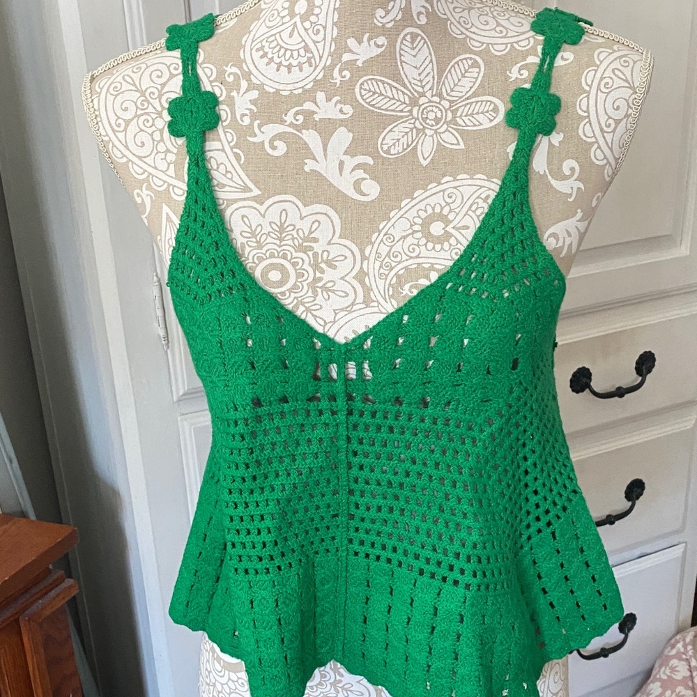Green Crochet Women crop Top